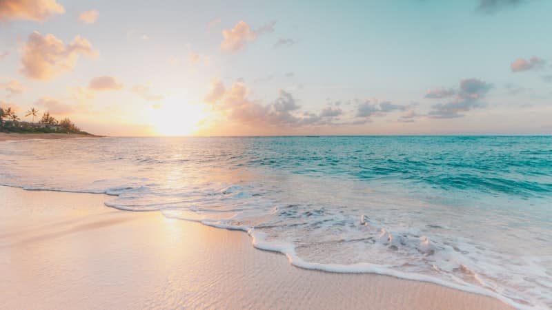 Sunny beach shoreline suggesting time off on paid holiday